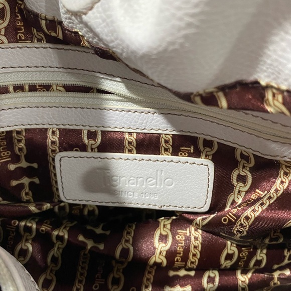 Tignanello white leather purse, pre owned, some discoloration, wear on handles - Picture 4 of 8